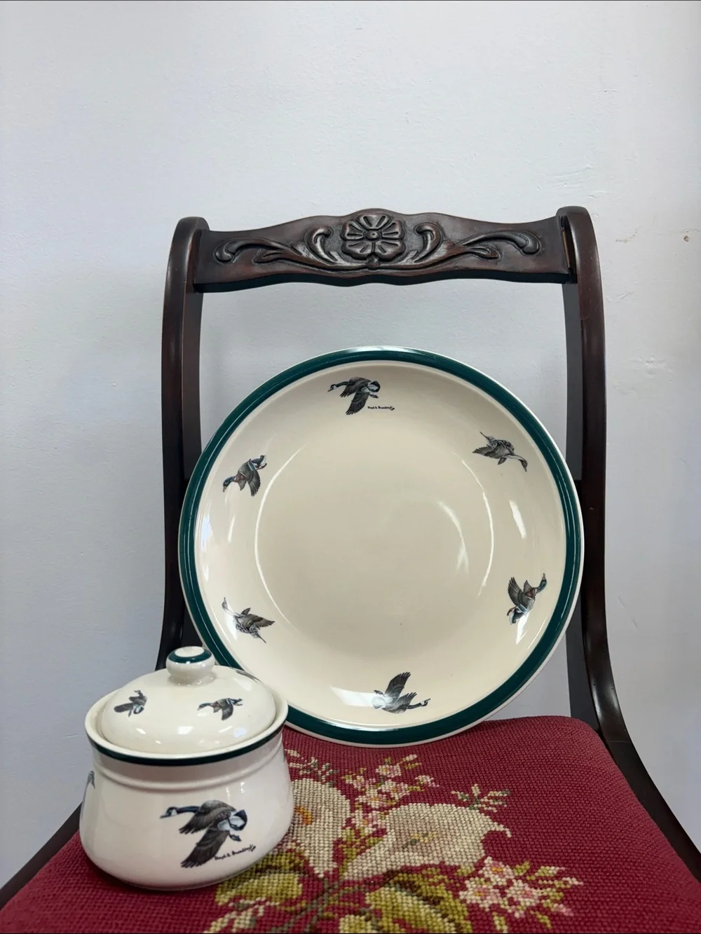 Wild Wings Collection Vintage Ceramic Plate and Jar w/ Lid